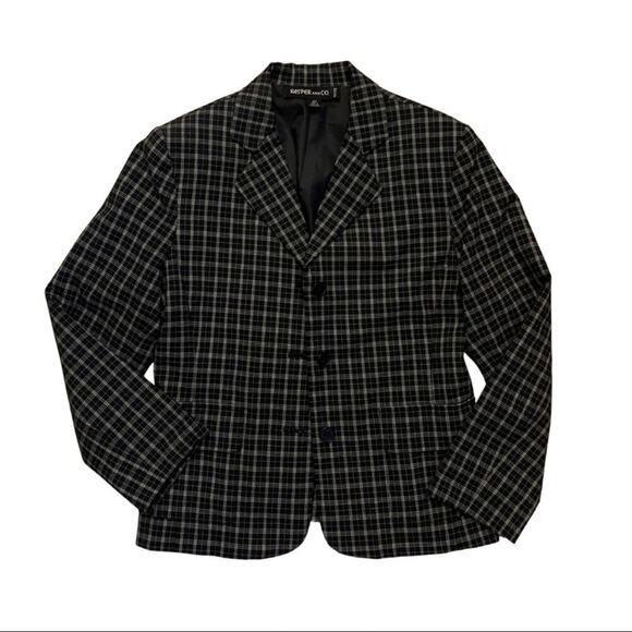 Vintage Kasper Black White Plaid Blazer 6 Petite Jacket Sport Coat Jacket Retro - Picture 1 of 6